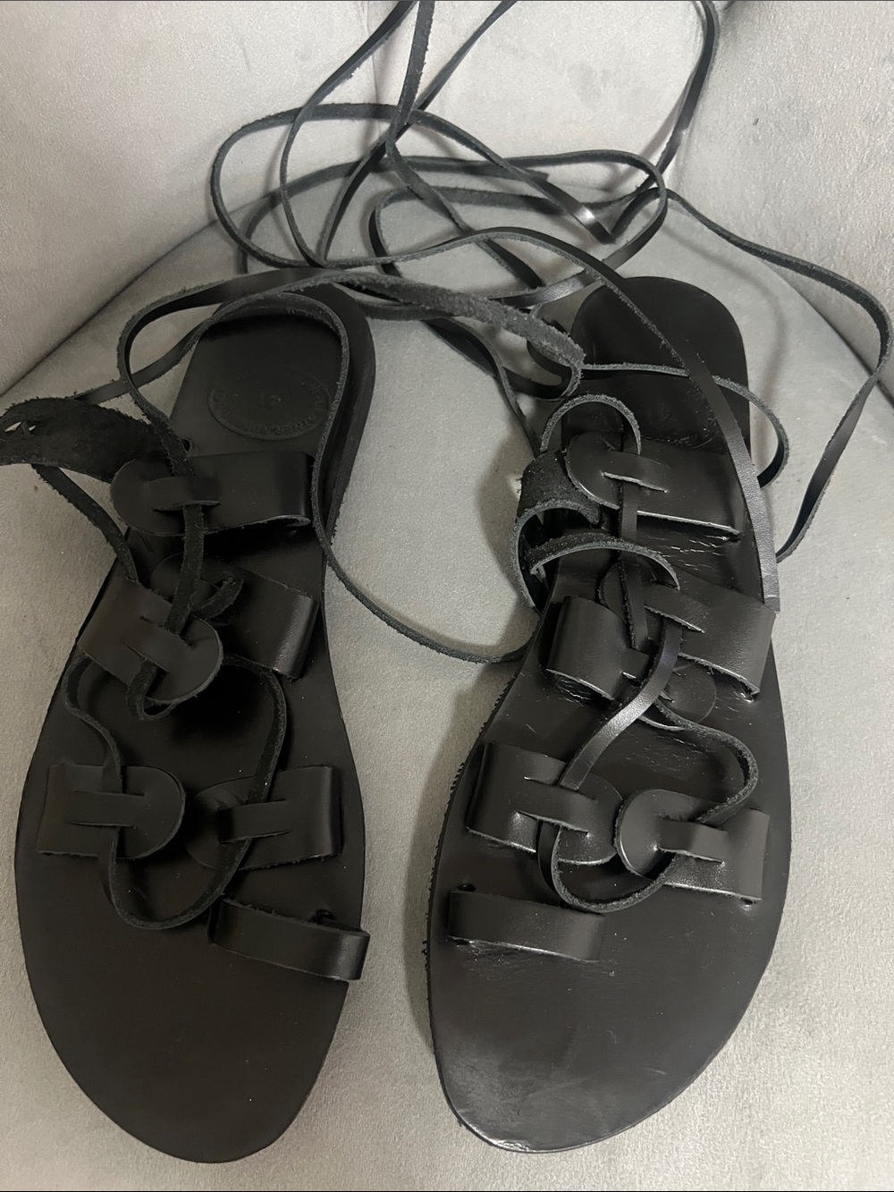 Women’s Black Leather Lace-Up Gladiator Sandals